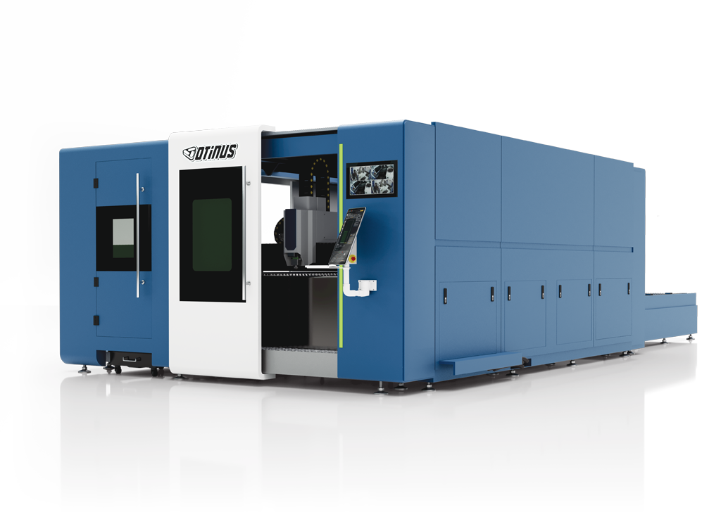 Diamond Industrial Group's enclosed fiber laser cutter in the in-house fabrication shop